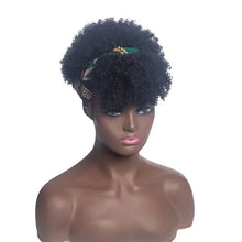 Short Kinky Curly Headband Wig Afro Puff Curly Headband Wig with Bangs for Women Natural Ombre Blonde Synthetic Turban Wrap Wig