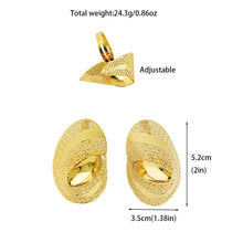 New Fashion Style Gold Plated Earrings Ring Set for Women Girls Dubai Luxury Exaggerated Design Jewelry Gift for Party Easter