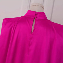 Women Evening Maxi Dress VONDA 2023 Summer Stand Collar Elegant Satin Long Bat Sleeve Pleated Sundress Casual Solid Robe Femme