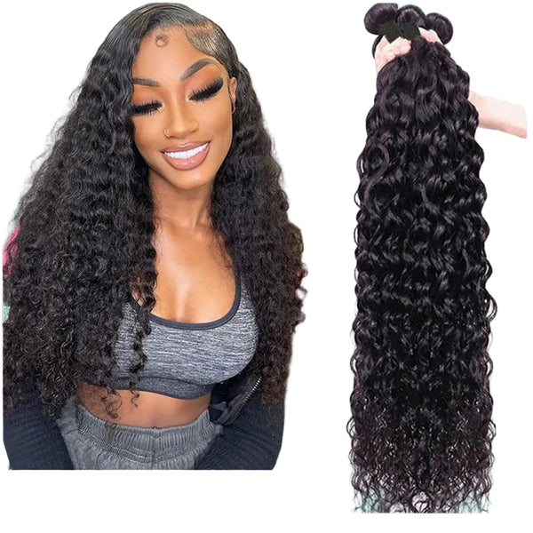 Water Wave Human Hair Bundles Curly Deep Wave 3 Bundles  Brazilian Natural Black Human Hair Remy Hair 100% Human Hair Natural
