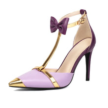 New Design Luxury Glod Purple Stilettos Pointed Toe T-strap High Heels Women Sandals Summer Party Dress Prom Shoes Pumps 2024
