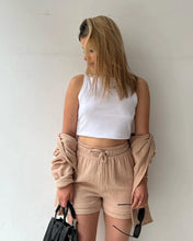Women's Short Sets 2 Pcs Sale Grass Green Loose Button Cardigan Blouse Coats & Drawstring Wide Leg Loose Short Pant Suits
