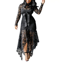 Lace Bow Belted Women Dress Elegant Long Sleeve Irregular Hem Women Bodycon Party Long Dress Vintage Wedding Evening Party Dress