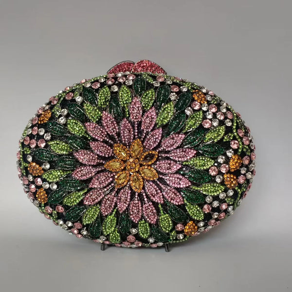 Women's Multicolor Flower Crystals Evening Clutch Purses