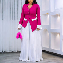 CM.YAYA Women's Set Full Flare Sleeve Button Blazer Shirt + Pleated Long Pants Suit Streetwear Two 2 Piece Set Africa OL Outfits