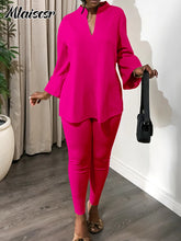 Mlaiscsr Causal Solid 2 Piece Set Women V Neck Loose Fit Tops and Legging Jogger Pants Suit Stretwear Birthday Tracksuits Outfit