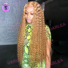 Honey Blonde Human Hair Deep Wave 13x6 HD Pre Plucked Curly Lace Front Wig