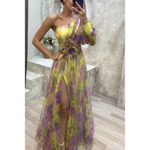 Women New Party Mesh Sloping Shoulder Dress Casual Fashion Sexy High Waist Long Maxi Loose Dress