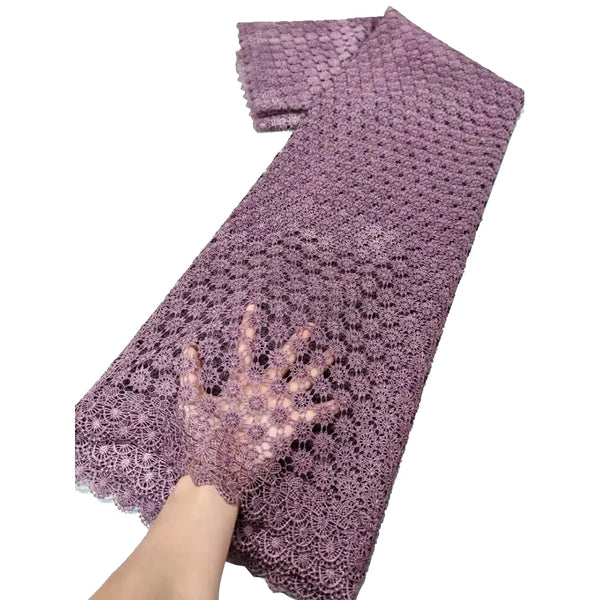African Milk Silk Fabric With Water Soluble Lace 2025 High Quality Milk Silk Nigerian Mesh Lace Fabric For Wedding Dress