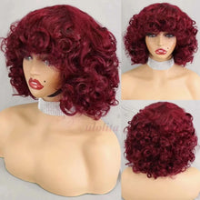 99J burgundy Fumi Curly Bob Wig Bouncy Pixie Cut Wig Highlight Full Machine Egg Curls Curly Human Hair Wigs for Women With Bangs