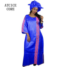 African Bazin Riche Embroidery  For Women Long Dress With Scarf