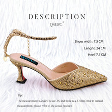 New Gold Glitter Fabric Pointed Toe High Heels With A Variety Of Shapes Of Rhinestones Fashion Party Ladies Shoes And Bag