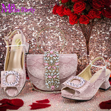 2025 Autumn New Design Specials Italian Women Shoes and Bag Set Comfortable Mid Heels With Rhinestone in Yellow Color