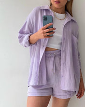 Women's Short Sets 2 Pcs Sale Grass Green Loose Button Cardigan Blouse Coats & Drawstring Wide Leg Loose Short Pant Suits