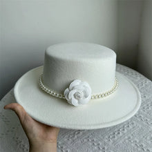 French Style Fedora Hat for Women 10CM Wide Brim Flat Top Felt Hat Winter Autumn Derby Wedding Jazz Hats