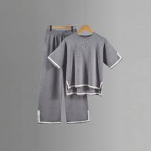 Two-piece Summer New Knitted Elegant Trousers Suit Short-sleeved Pullover Wide-leg Pants Casual Home Two-piece Women's Set