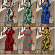 Women's Sexy Deep V Neck Package Hip Dress Spring Summer Elegant Fashion Print Short Sleeve High Waist Slim Midi Dresses Femme