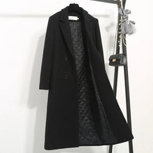 Women's Winter Classic Black Woolen Mid-Length Woolen Blend Overcoat