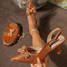 Women's Elegant Rhinestone Pointed-Toe High Heel Shoe And Bag Set Italian Design Comfortable Fashion Slingbacks for Parties