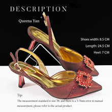 Spot Goods Italian Fashion Women Heels Elegant Color Block Design Brown Shoes And Bag Full Rhinestone Party Bag