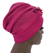 Elegant African Turban Cap with Shiny Rhinestone Ready to Wear Nigeria Auto Gele Headtie Party Women's Head Wrap Bonnet Turbante