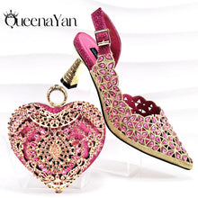 QSGFC New Shoes and Bags Matching Set 2024 Nigerian Women Heel Party for Women Fuchsia Colour Italian Design Wedding INS Design