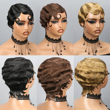 Finger Wave Pixie Human Hair Wigs For Women 180% Density