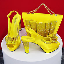 2024 High Quality Yellow Color Fish Beaked Toe Cap Thin Heels Ladies Shoes Matching Bag Set For Women Wedding Party Pump