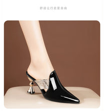 High Heel Slippers Pointed Toe Shoes Woman Elegant Mules Shoes Women Black Green Metal Heel Outdoors Womens Slippers Big Size