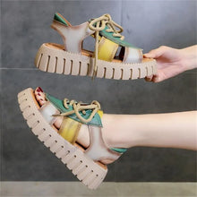 2024 New Lace-up Summer Fish Mouth Sandals Premium PU Spell Color Roman Shoes Woman Sandals Platform Wedges Increase Sandals