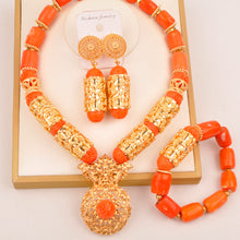 Natural coral beads orange necklace set for stylish Nigerian wedding couple African jewelry