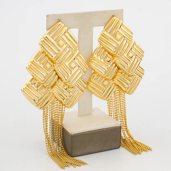 Bohemia Bridal Wedding Tassels Earrings Flower Long African Dubai Gold Color Drop Earrings For Women Girls Birthday Party Gift