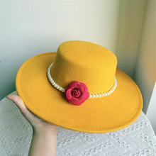 French Style Fedora Hat for Women 10CM Wide Brim Flat Top Felt Hat Winter Autumn Derby Wedding Jazz Hats
