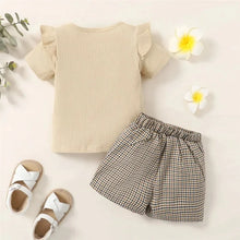 2PCS Toddler Baby Girl Clothing Set Letter Print Short Sleeve Top+Checkered Shorts Fashion Casual Suits for Kids Girl 1-6 Years