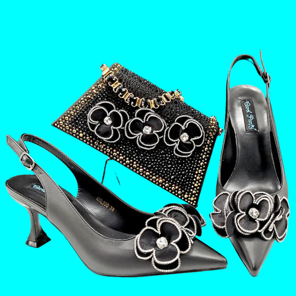 Party Shoes And Bag Ladies Heel Decoration Pure Elegant Flower Wedding Shoes And Bag Full rhinestone Fashion Handbag