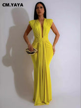 CM.YAYA Women Sleeveless Ruched Deep V-neck Long Maxi Dress 2024 Street Evening Birthday Night Club Party Vestidos Sexy Dresses