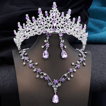 Opal Green Tiaras and earrings necklace Set for Women Bridal Jewelry Sets Wedding Dress Crown Bride Prom Costume Accessories