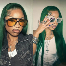 13X4 Dark Green Lace Front Wig Long Straight Synthetic Wig Long Green Colored Hair Lace Frontal Wigs for Women Heat Fiber