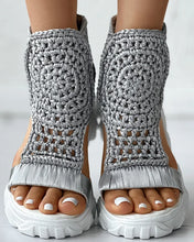 2024 Hot Seller New Gold Knitted Sandals for Women Braided Elastic Summer Shoes Mesh Flat Bottom Hollow Out Female Sandals