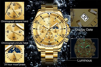 OLEVS Men's Watches Top Brand Luxury Watch for Men Original Waterproof Stainless Steel Chronograph Moon Phase Date Rota Dial