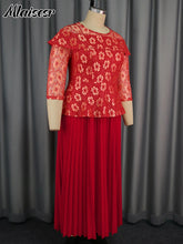 Mlaiscsr New Red Printed Lace Patchwork Pleated A-line Mid Dress 3/4 Sleeve Elegant Birthday Wedding Guest Prom African Vestidos