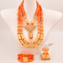 Natural coral beads orange necklace set for stylish Nigerian wedding couple African jewelry