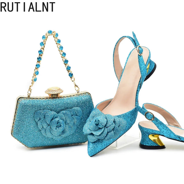 Ladies Shoe and Bag Set Latest Designers Luxury Italian Party Shoes and Bag Set for Women Rhinestone Wedding Bride Shoes Woman