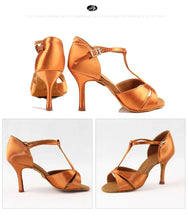 BD Dance Shoes Professional Women Satin Latin Shoe Ladies Sandal Latin Dancing Shoes Soft Leather Sole High Heel  T Bar