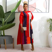 2023 Fashion African 3/4 Sleeve Polyester Plus Size O-Neck Pleated Long Dress Dashiki African Clothes African Dresses for Women