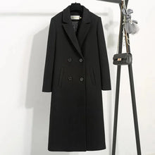 Women's Winter Classic Black Woolen Mid-Length Woolen Blend Overcoat