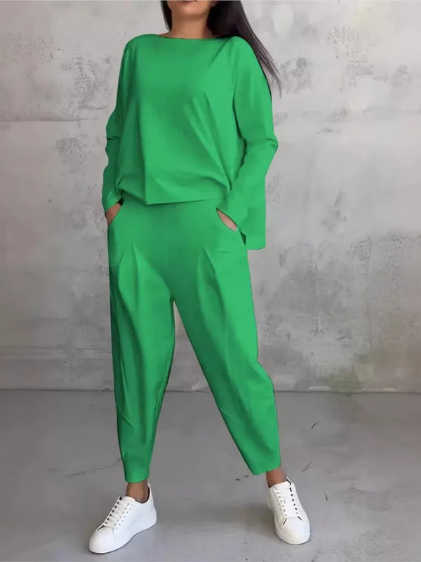 Spring Autumn Solid Women's Sports Set New Fashion Long Sleeve Irregular Loose Top Harem Pants Two Piece Set For Women Outfits