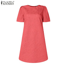 ZANZEA Korean Fashion Puff Sleeve Short Dresses Commute Elegant Solid Fitted Waist Party Robes Women Textured A-line Vestidos