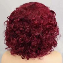 99J burgundy Fumi Curly Bob Wig Bouncy Pixie Cut Wig Highlight Full Machine Egg Curls Curly Human Hair Wigs for Women With Bangs
