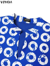 Plus Size 5XL VONDA Women Matching Sets 2024 Fashion Long Sleeve Suits Polka Dot Striped Shirts And Elastic Waist Pant Sets